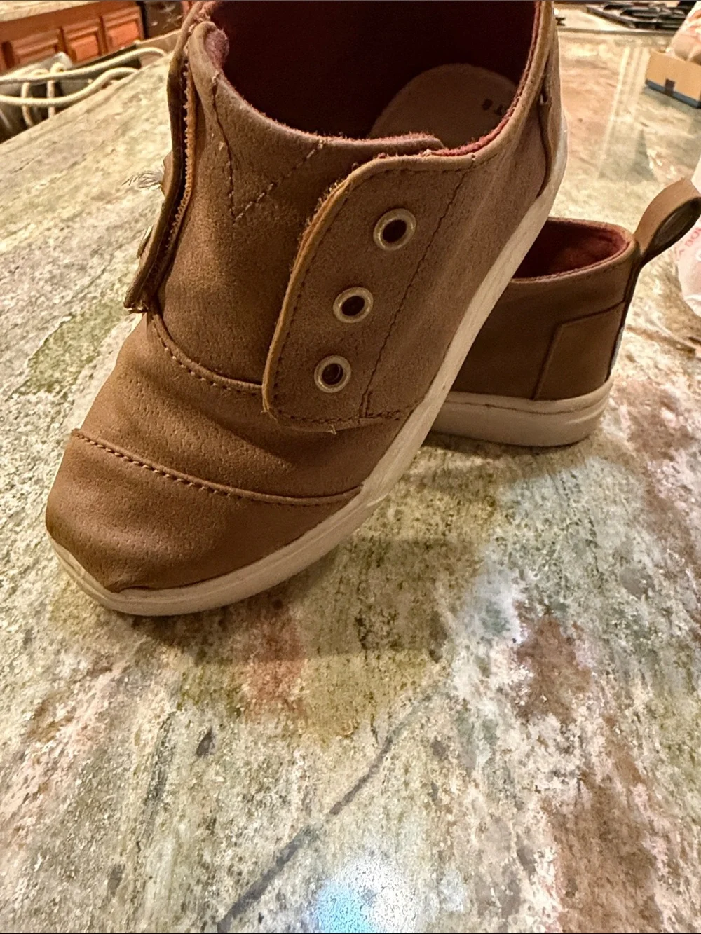 Toms Brown Suede-Look Kids Slip-On Sneakers